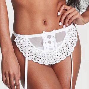 Victorias Secret VS Dream Angels White Eyelet Lace Apron Garter Belt Skirt XS/S